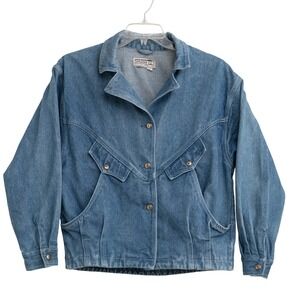 Vintage 80s Blue Denim Western Bomber Jacket Size S Retro Hip Hop Grunge Indie